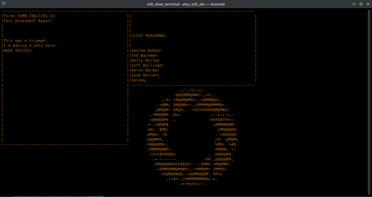 portal ending interface in a terminal window